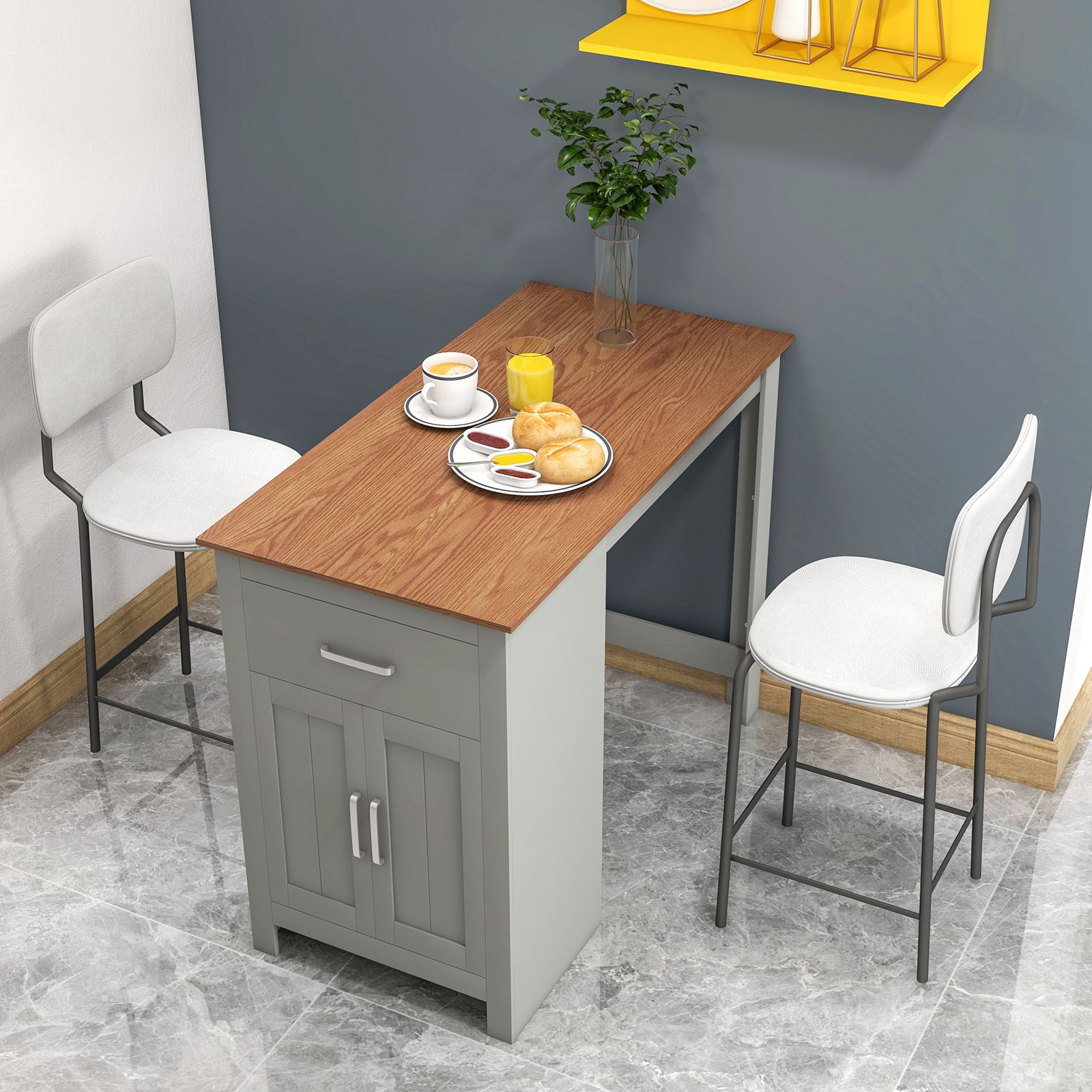 Counter Height Table with Storage Rectangular Pub Dining Table - Grey
